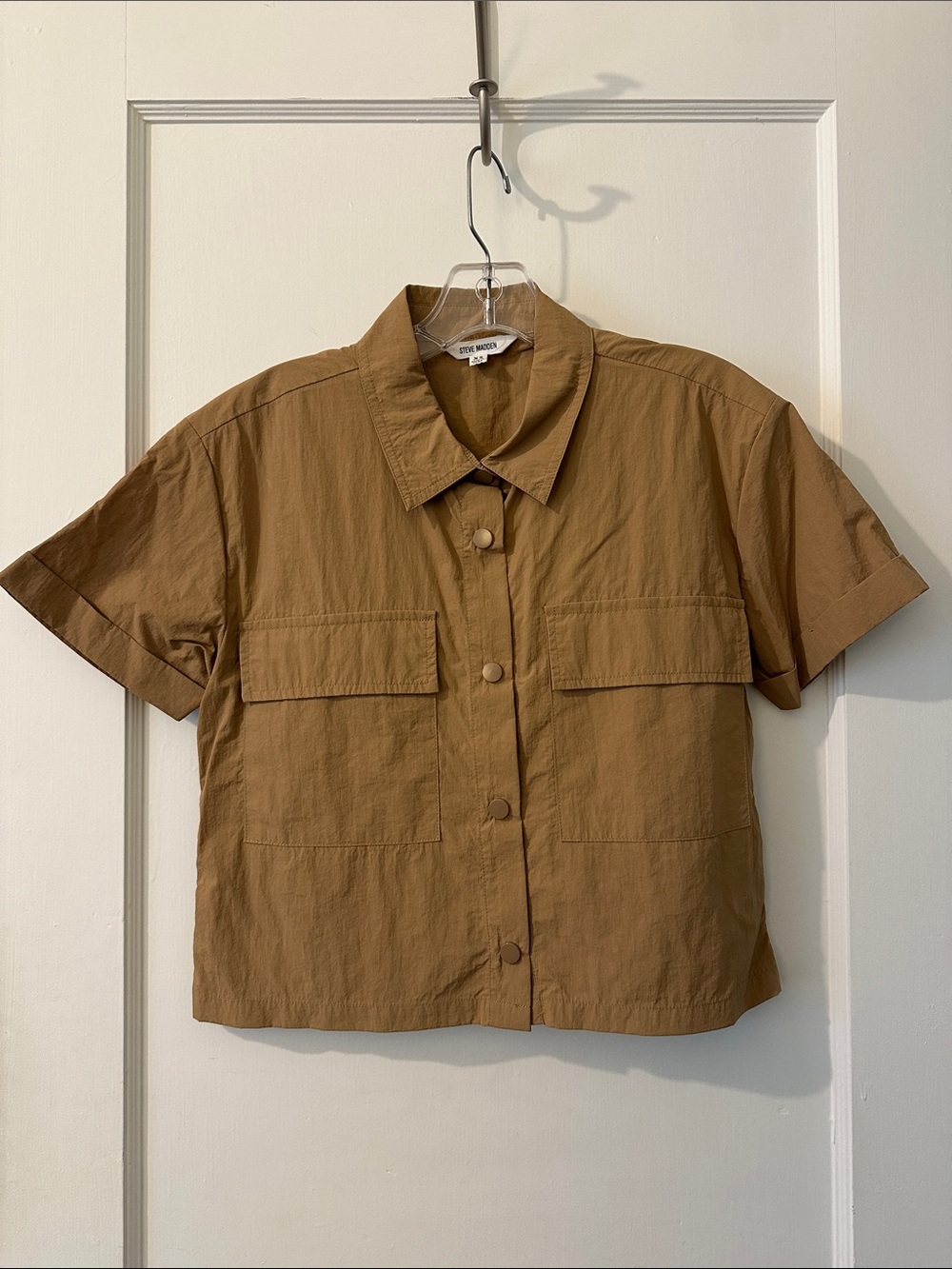 Steve Madden Short-Sleeve Utility Shirt - Camel Brown